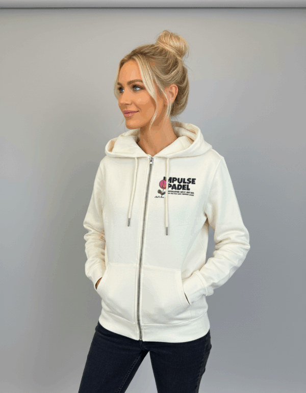 Veste IMPULSE Padel Fleur de Padel - coton bio blanc cassé avec capuche et zip